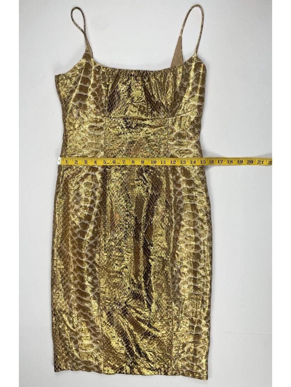 Tracy Reese Vintage Silk Gold Metallic Snakeskin Dress 8 Cocktail Back Bow - Picture 8 of 8